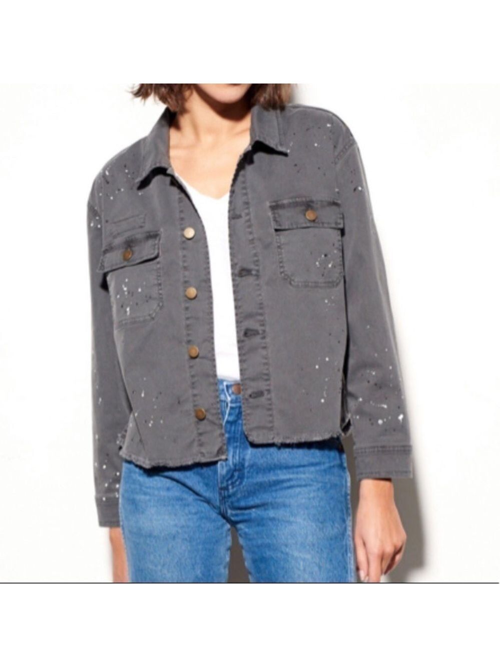 NWT SUNDRY Paint Splattered Denim Shirt Jacket